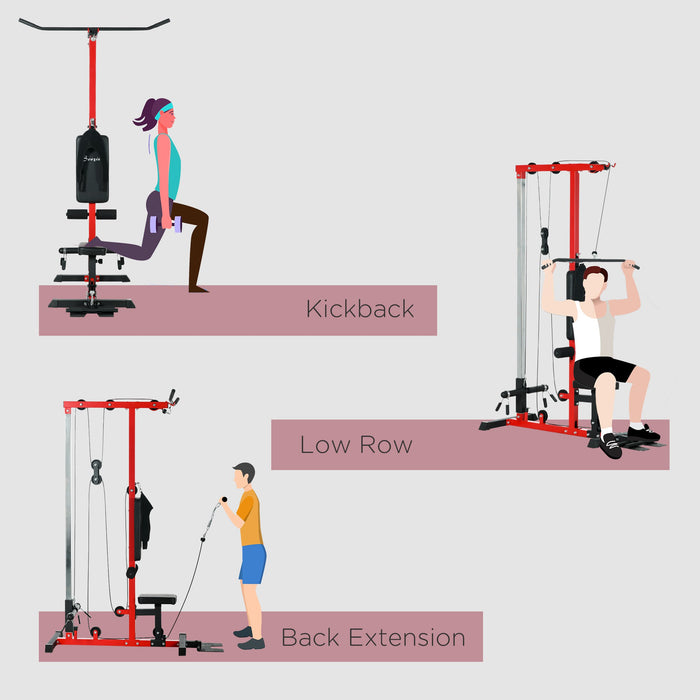 Adjustable Seat Pull Up Station - Multi-Function Power Tower for Chin-Ups, Lat Pulldowns, Home Gym Fitness - Flip-Up Footplate, Ideal for Strengthening Exercises, Red