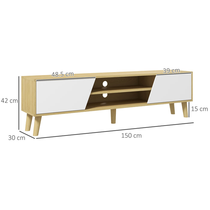 Aosom UK TV Stand - 65" Oak and White Television Unit with Storage Shelves & Soft-Closing Door - Ideal for Living Room and Bedroom Cable Management