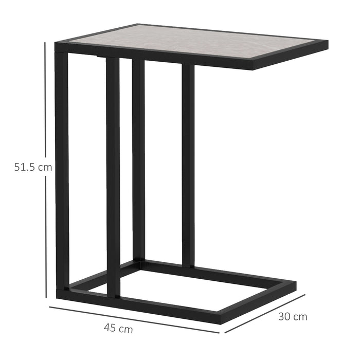 C Shape Bedside Table - Metal Frame with Marble-Effect Top, Narrow Snack End Table - Ideal for Living Room and Small Spaces, Grey