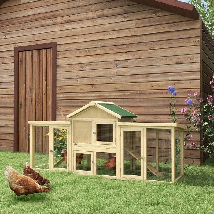 Deluxe Wooden Chicken Coop with Spacious Run - Backyard Hen House with Nesting Box, 204 x 85 x 93cm - Ideal for Poultry Keeping and Egg Laying