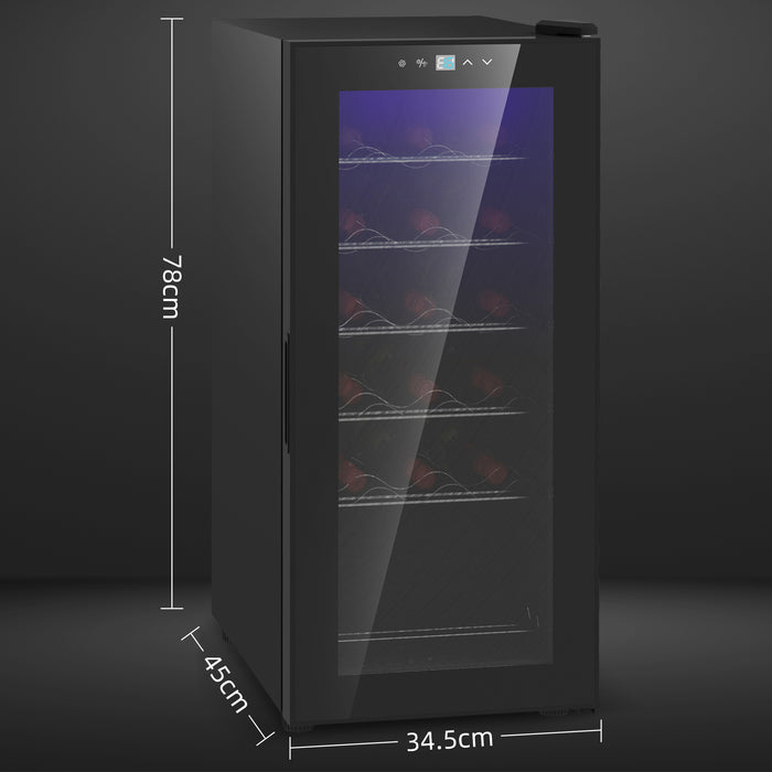 Undercounter Wine Cooler - 35cm Freestanding Fridge with Digital Temperature Control and LED Light - Glass Door Storage for 18 Bottles, 50L Capacity Ideal for Wine Enthusiasts