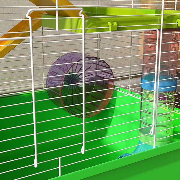 Aosom UK Hamster Habitat - Includes Water Bottle, Exercise Wheel, Tunnel Tubes & Ramps - Perfect Home for Your Small Pet in Green