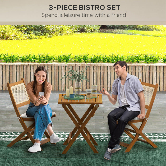 3-Piece Foldable Bistro Set in Natural Wood - Compact Outdoor & Indoor Furniture - Perfect for Small Spaces and Patios