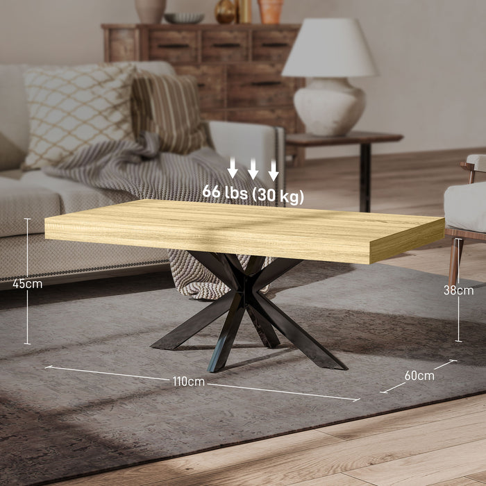 Industrial-Style Coffee Table - Rectangular Wooden Top with Sturdy Crossed Steel Frame - Modern Furniture for Living Room Spaces