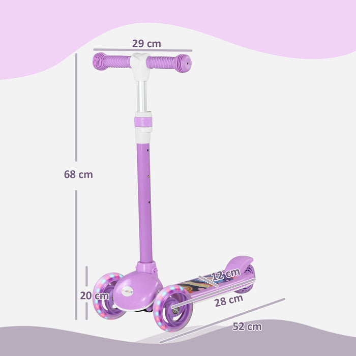 3-Wheel Scooter for Kids Aged 2-6 - Adjustable Height, LED Wheels & Soft TPE Handlebar in Purple - Ideal for Developing Balance & Coordination