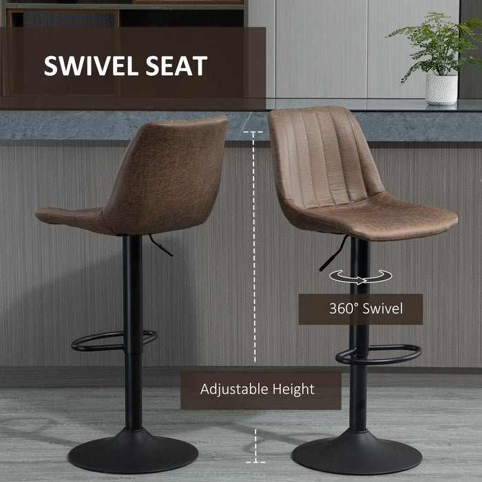 Adjustable Height Swivel Barstools, Set of 2 - Dining and Counter Chairs with Footrest, 360° Rotation - Ideal for Home Pub Seating, Brown