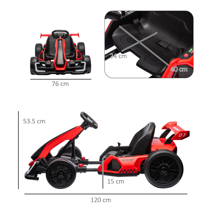 Electric Go Kart for Kids 6-12 - 24V Adjustable Seat Racing Cart in Red - Ideal Outdoor Fun for Young Drivers