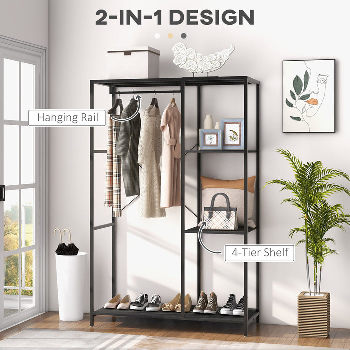 Free Standing Coat Rack with Shoe Storage - 170cm Tall Hall Tree with Hanging Rail and Shelves - 2-in-1 Organizer for Hallway, Entryway, Bedroom