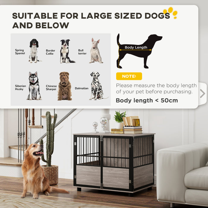 Large Indoor Dog Crate End Table with Stylish Furniture Design - 80cm, 3 Access Doors, Soft Washable Cushion - Perfect for Large Sized Dogs & Home Decor Integration