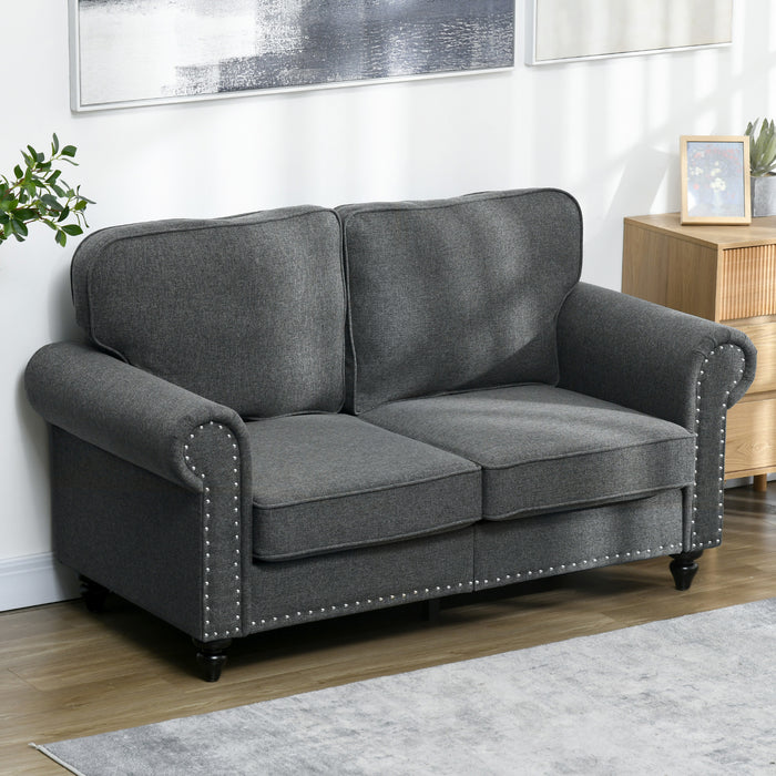 Mid-Century Two-Seater Couch - Charcoal Grey with Pocket Spring Support - Ideal for Small Modern Living Spaces