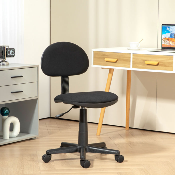 Armless Swivel Desk Chair in Black - Ergonomic and Space-Saving Design - Ideal for Small Workspaces & Home Offices