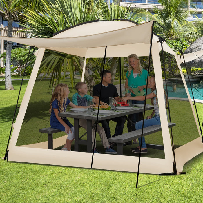 Screened Canopy Tent - 300 x 300 cm with Vestibule and Zippered Door, Beige - Perfect Outdoor Shelter for Camping or Events