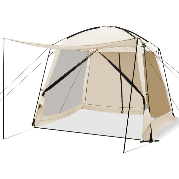 Screened Canopy Tent - 300 x 300 cm with Vestibule and Zippered Door, Beige - Perfect Outdoor Shelter for Camping or Events