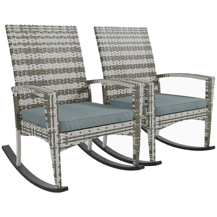 PE Rattan Rocking Chair Duo - Outdoor Patio Furniture with Cushions & Armrests - Comfortable Garden Seating for Relaxation