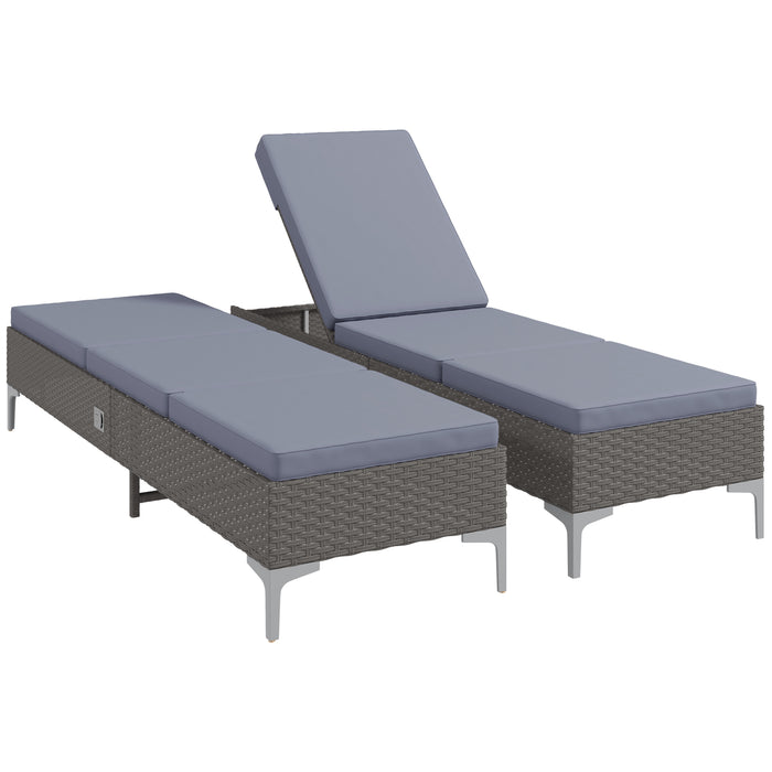 Outdoor Rattan Sun Lounger Set - Multi-Position Backrest, Adjustable Recliner with Removable Washable Cushion - Ideal for Patio and Garden, Dark Grey