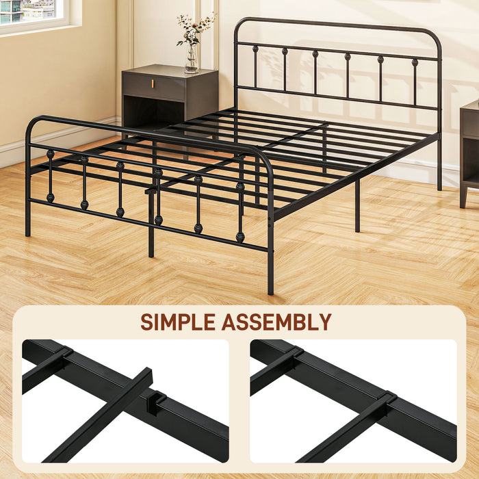 Double Platform Bed Frame with Tall Headboard and Underbed Storage - 4ft Steel Slat Support, No Box Spring Required - Ideal for Easy Assembly and Space-Saving