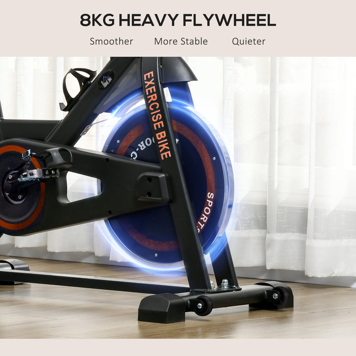 8kg Flywheel Stationary Exercise Bike - Indoor Cycling Machine with Adjustable Resistance and Handlebar - Ideal for Cardio Workouts and Fitness Training at Home