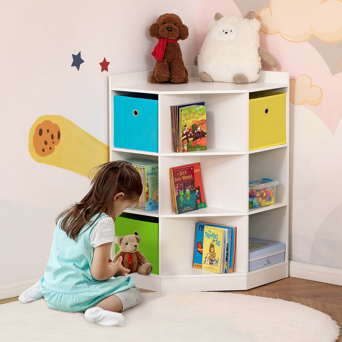 Aosom UK 3-Tier Bookcase - Children's Toy Organizer with Fabric Drawers, White - Space-Saving Storage Solution for Kids' Rooms