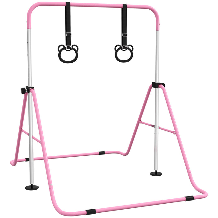 Foldable Children's Gymnastics Bar with Adjustable Height - Non-Slip Mats Included, Safe & Durable - Ideal for Young Gymnasts Aged 3+ Years in Pink