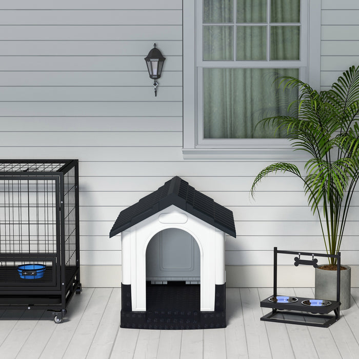 Durable Plastic Canine House with Viewing Windows - Outdoor Dog Kennel for Patio Use, Ideal for Mini and Small Breed Dogs - Weather-Resistant Grey Shelter, 80x69x76cm