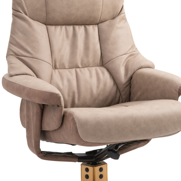 Micro Fibre Recliner - Swivel, Upholstered Reclining Armchair with Footstool in Brown - Comfort Seating for Home or Office