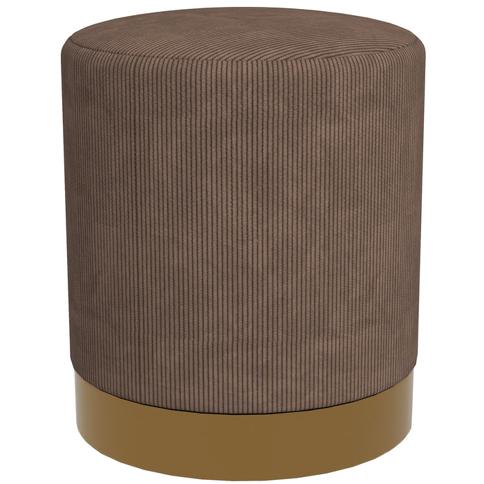 Corduroy Round Footstool in Light Brown - Modern Upholstered Ottoman for Home Comfort - Ideal for Living Room or Entryway Seating and Rest