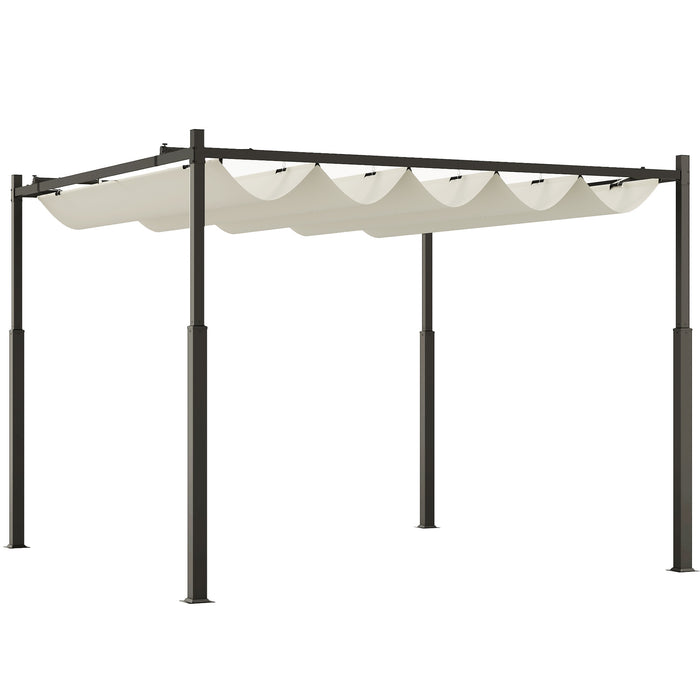 Outsunny 3 x 3(m) Garden Pergola with Retractable Roof and Magnetic Fixture, Outdoor Pergola Kit Sun Shade Canopy, UPF30+, 80mm Metal Column, Cream White