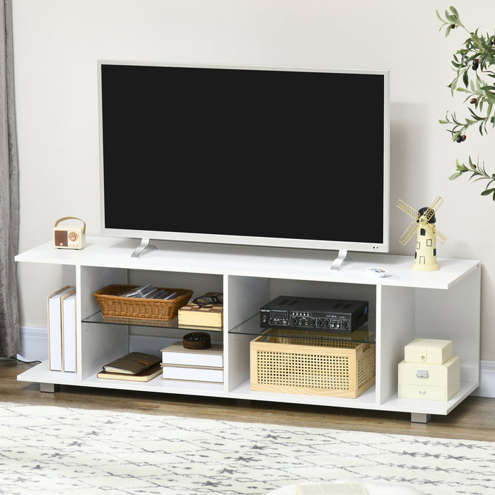 Modern 145cm TV Stand with Glass Shelves - RGB LED Illumination for Displays up to 60-inch - Stylish Living Room Media Storage Solution