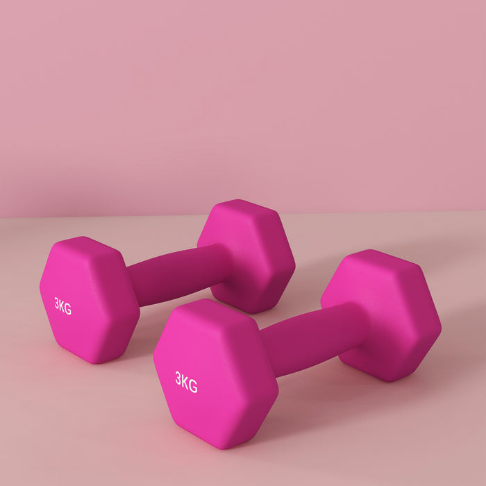 Hexagonal Dumbbells 3kg Pair - Non-Slip Grip, Home Gym Weights Set in Pink - Ideal for Strength Training and Fitness Enthusiasts