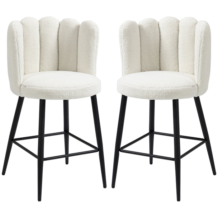 Modern Faux Cashmere Bar Stools Set of 2 - Breakfast Bar Chairs with Steel Base, Footrest, and Back Support, Cream - Ideal for Kitchen Island and Home Bar Seating