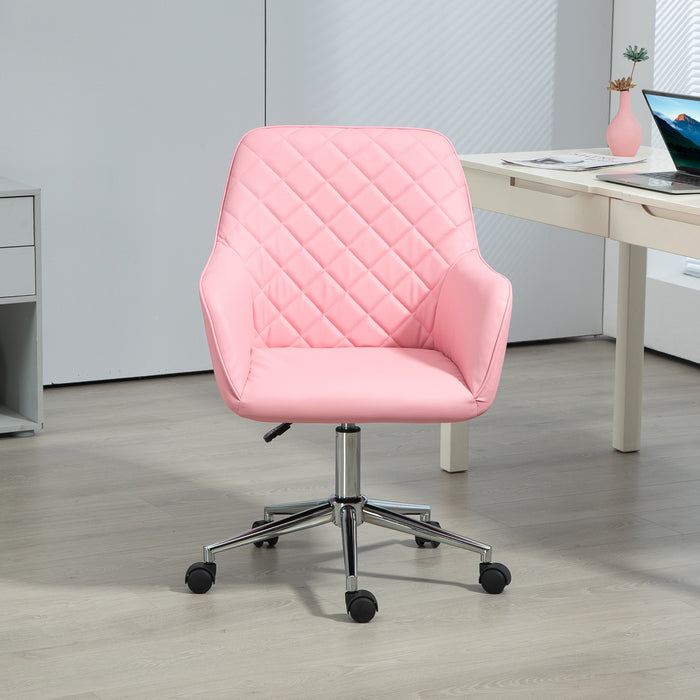 Ergonomic Leather-Feel Swivel Office Chair - Adjustable Height, Rolling Wheels, Comfortable Computer Desk Seating - Stylish Pink Design for Home Office