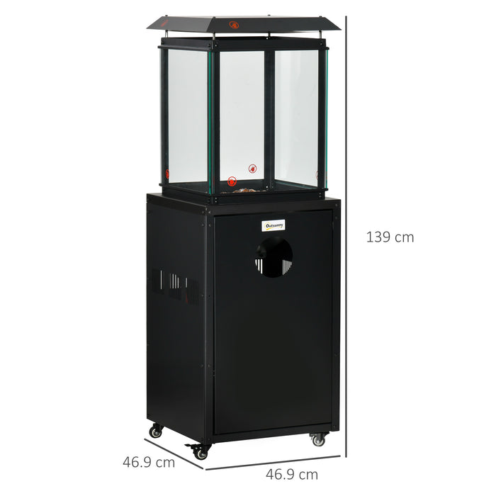 Freestanding 8KW Patio Gas Heater with Real Flame - Outdoor Garden Heating Solution with Wheels, Dust Cover, Regulator and Hose - Ideal for Entertaining and Chilly Evenings