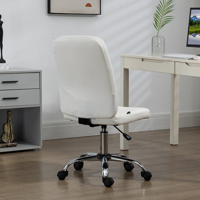 Armless Faux Leather Desk Chair - Adjustable Height Office Seating, White - Comfortable Chair for Home Office and Students