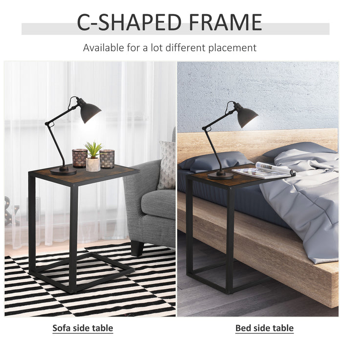 C-Shaped Side Table Set of 2 - Metal Frame Sofa End Tables with Accent Design in Brown and Black - Space-Saving Tables for Living Room and Bedroom