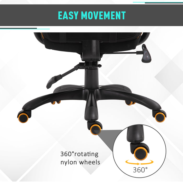 Ergonomic Racing-Style Gaming Chair with Yellow Accents - 360° Swivel, Adjustable Height, and Comfy Pillows - Perfect for Home Gaming and Office Use