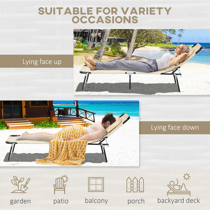 Foldable Sun Lounger Pair with Adjustable Backrest - Reclining Outdoor Chair Set with Pillow & Reading Hole, Brown - Ideal for Poolside Comfort & Patio Relaxation