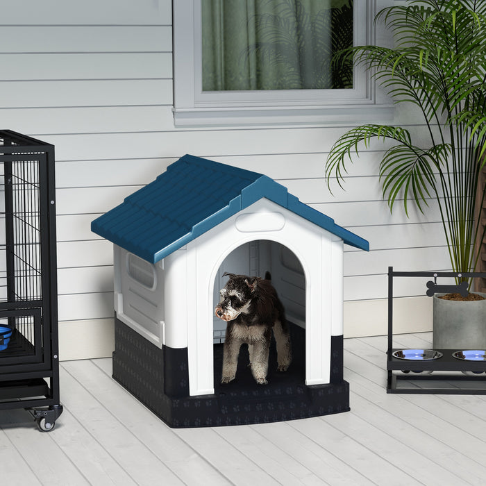 Durable Blue Plastic Dog Kennel with Windows - Ideal for Garden & Patio Use - Perfect Shelter for Miniature and Small Breeds (80 x 69 x 76cm)