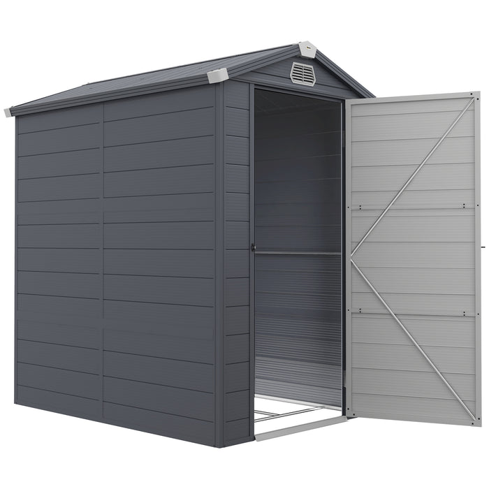 4 x 6ft Garden Shed with Foundation Kit - Polypropylene Outdoor Tool Storage, Ventilation Slots, Lockable Door, Grey - Ideal for Garden Equipment Security and Organization