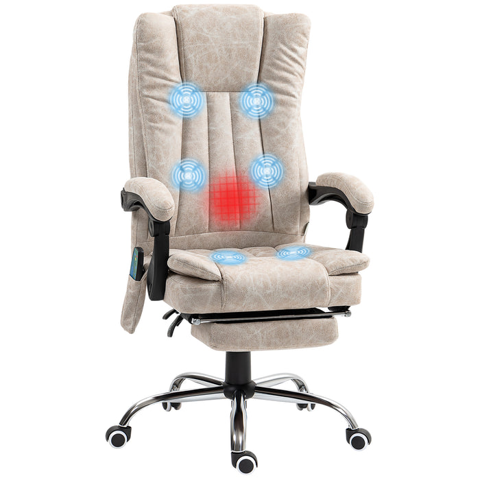 Ergonomic Heated Vibrating Chair with Adjustable Height and Footrest - Cream White Massage Office Desk Chair - Ideal for Long Hours of Work Comfort