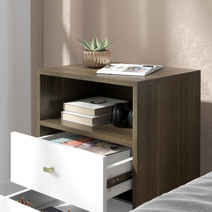 Industrial-Scandinavian Fusion Bedside Table with Storage - Drawers & Open Shelving for Organization - Ideal for Contemporary Bedroom Decor