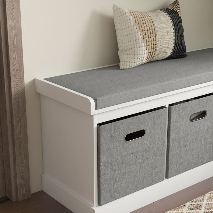 Entryway Shoe Storage Bench - Comfortable Cushioned Seat with 3 Fabric Drawers - Ideal for Hallway, Living Room, or Bedroom Organization