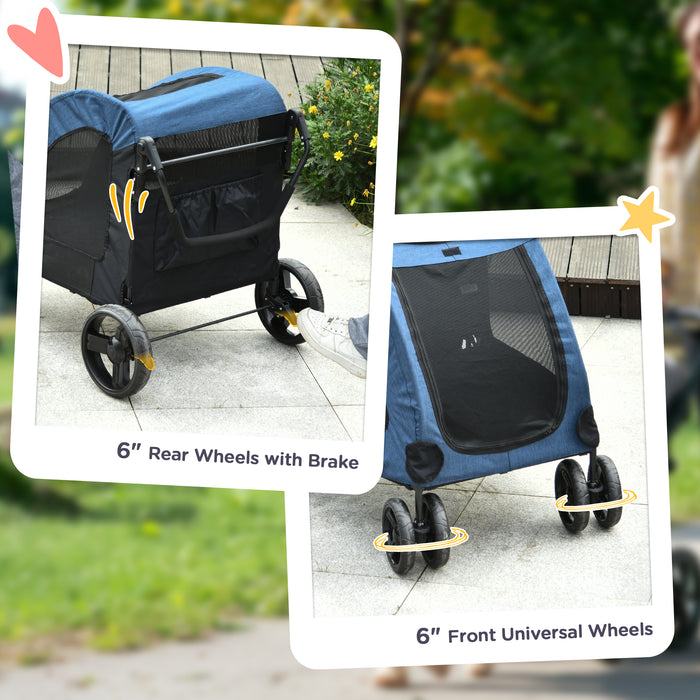 Dog Stroller with 4 Wheels - Breathable Mesh Windows Pet Trolley Carrier for Medium to Large Dogs - Ideal for Travel, Blue