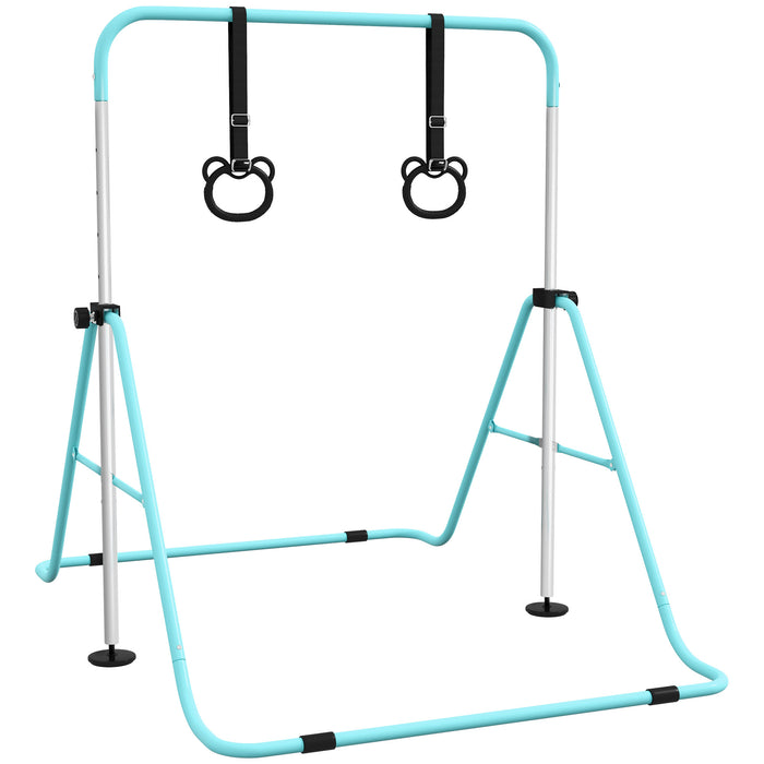 Foldable Children's Gymnastics Bar with Adjustable Height - Non-Slip Mats for Safe Practice - Perfect for Young Gymnasts Aged 3 and Above, Vibrant Green