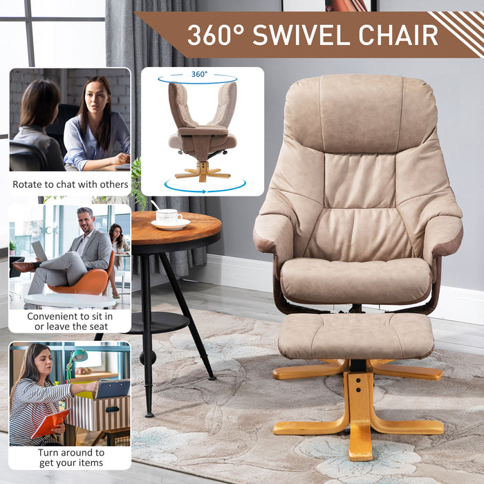 Micro Fibre Recliner - Swivel, Upholstered Reclining Armchair with Footstool in Brown - Comfort Seating for Home or Office