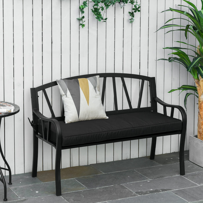 2-Seater Metal Garden Loveseat - Cushioned Bench with Slatted Design & Decorative Backrest - Ideal for Patio & Outdoor Seating