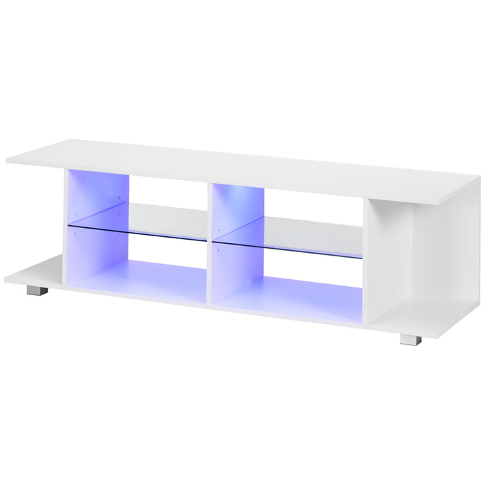 Modern 145cm TV Stand with Glass Shelves - RGB LED Illumination for Displays up to 60-inch - Stylish Living Room Media Storage Solution