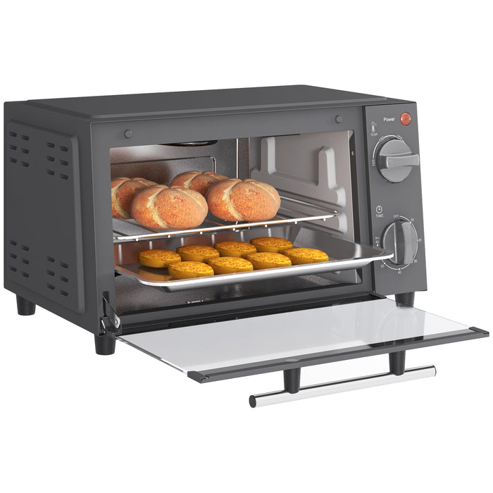 Mini Oven - 9L Countertop Electric Grill with Toaster Function, Adjustable Temperature & Timer - Includes Baking Tray and Wire Rack, 750W for Quick Meal Prep