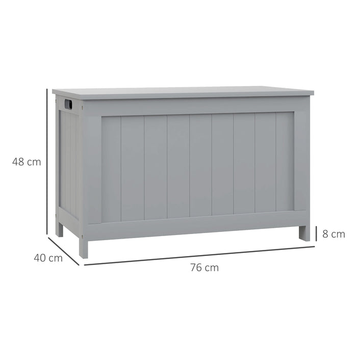 Modern Grey Storage Chest - Wooden Toy Box with Safety Hinges and Cut-out Handles for Living Room and Entryway - Space-Saving Organizer Measuring 76 x 40 x 48 cm