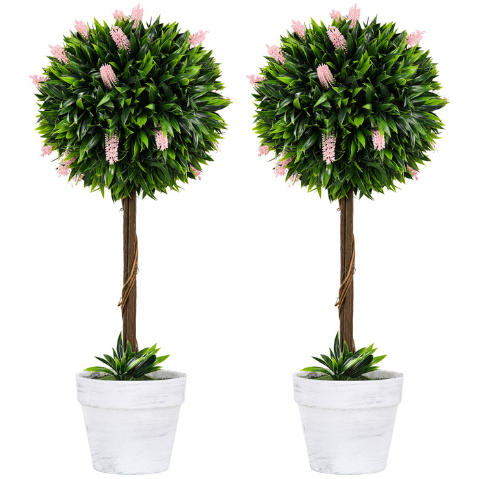 Artificial Plants Ball Trees Set of 2 - 60cm Pink Flowered Topiaries for Indoor/Outdoor Decoration - Enhances Home and Garden Aesthetics