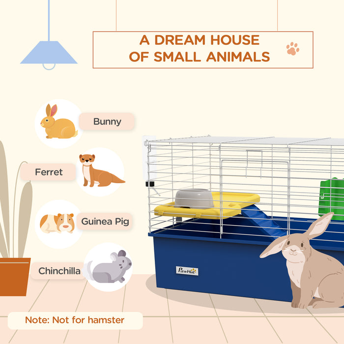 Small Animal Habitat for Chinchillas, Guinea Pigs, and Rabbits - Sturdy Pet Cage with Platform and Ramp, 71x46x47 cm, Vibrant Blue - Ideal Playhouse for Your Furry Friends